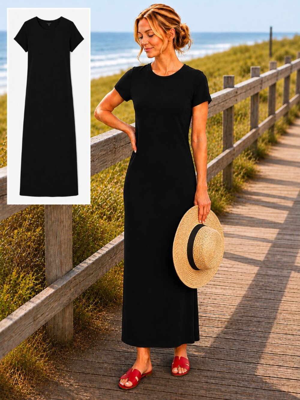 GILI Women’s Maxi Dress Black Coastal Resort Wear NWOT Size M